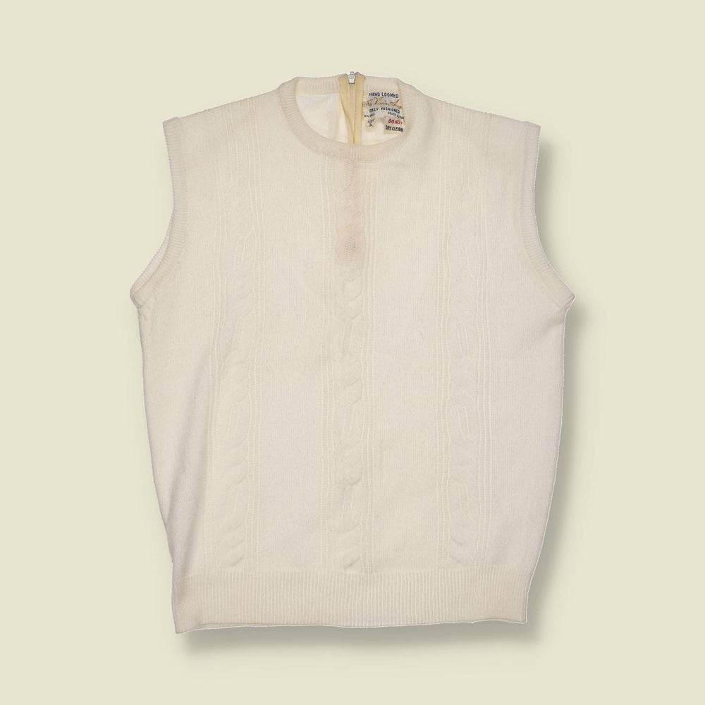 1960s | Hand Loomed Cable Knit Tank Top | Cream - 8