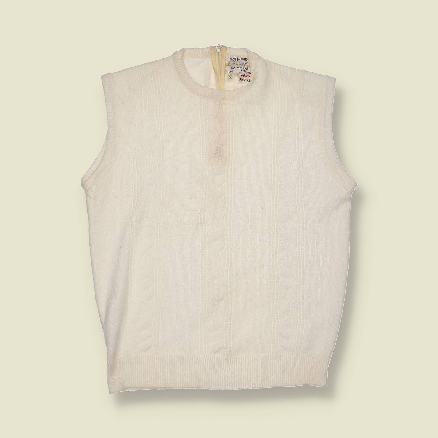 1960s | Hand Loomed Cable Knit Tank Top | Cream - 8