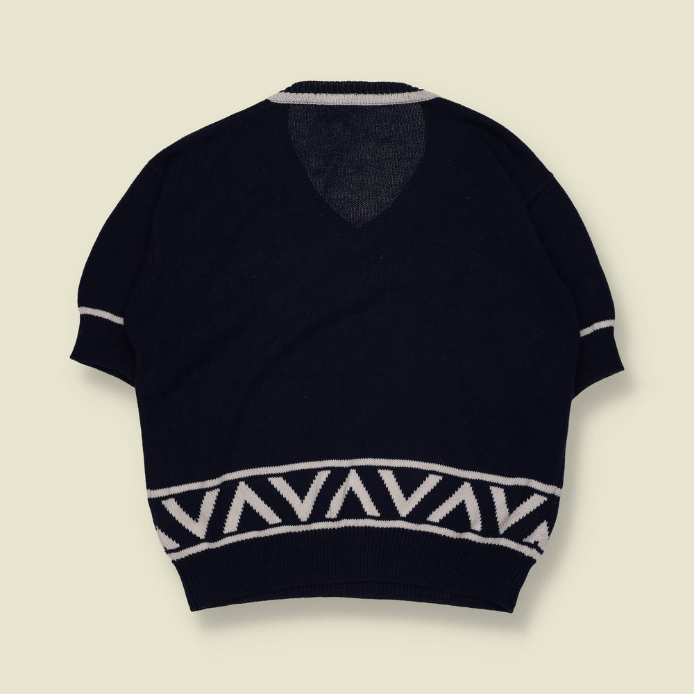 1980s | C&A | Cotton Blend Knit Top | Navy And White - 16