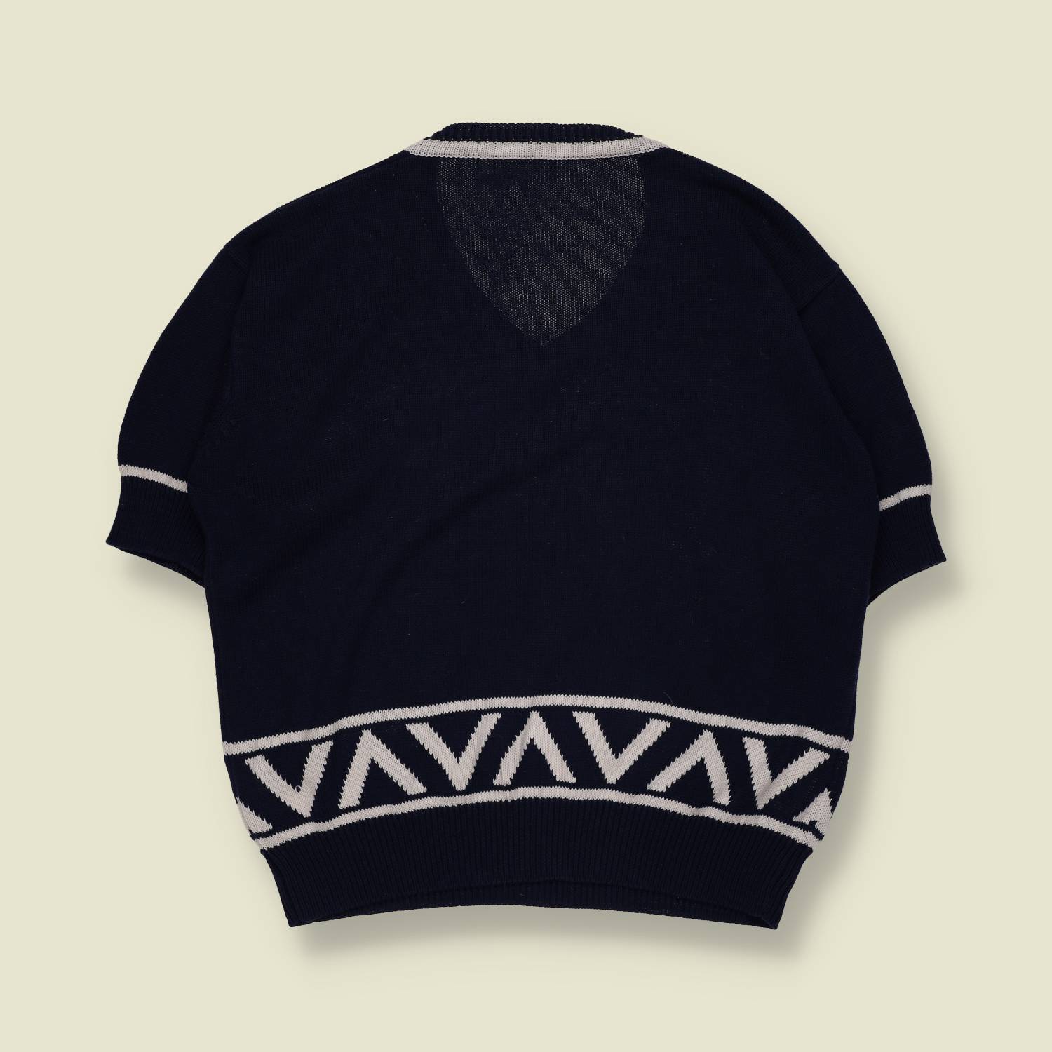 1980s | C&A | Cotton Blend Knit Top | Navy And White - 16