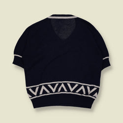 1980s | C&A | Cotton Blend Knit Top | Navy And White - 16