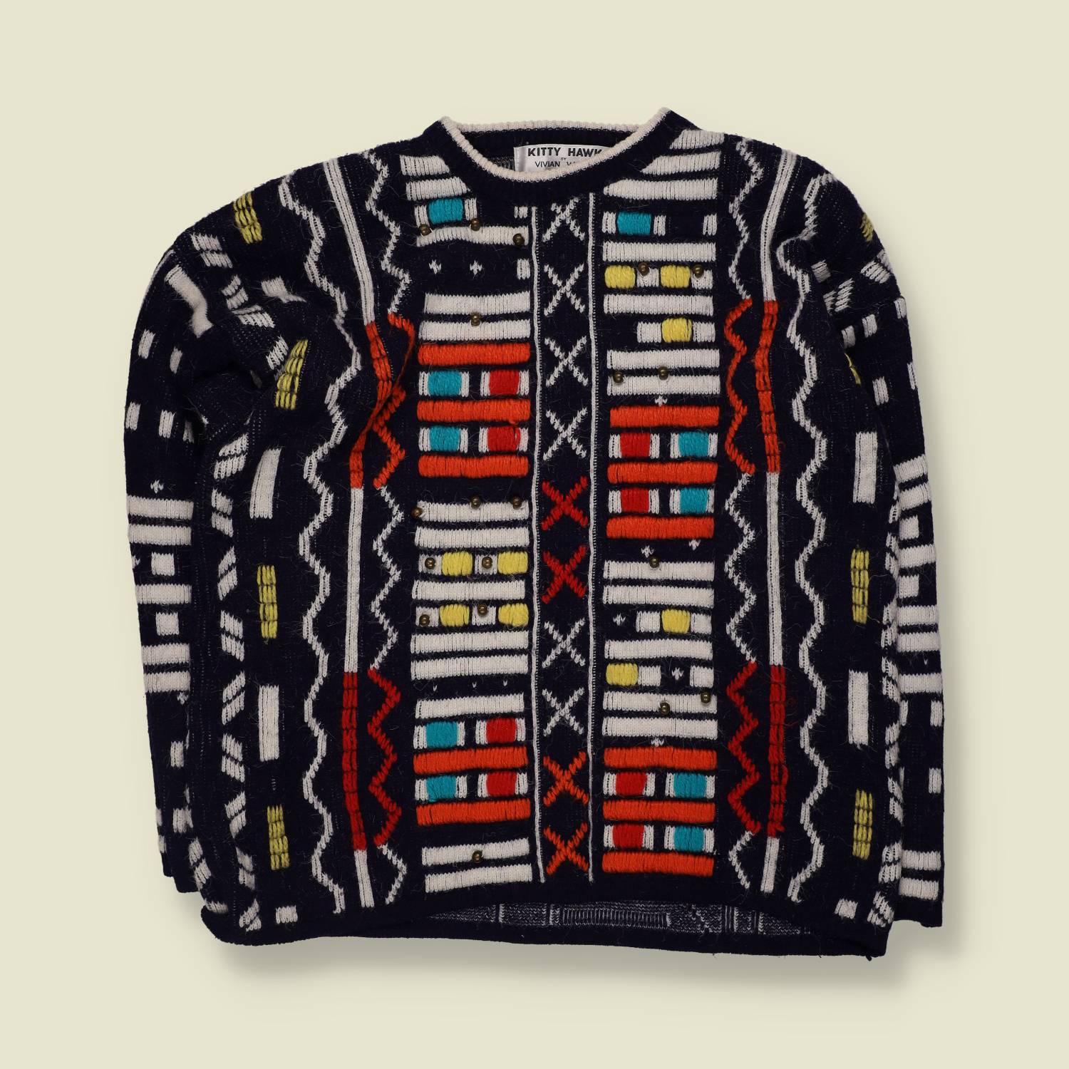 1980s | Kitty Hawk | Pattern Knit Jumper | Navy Multi - 18