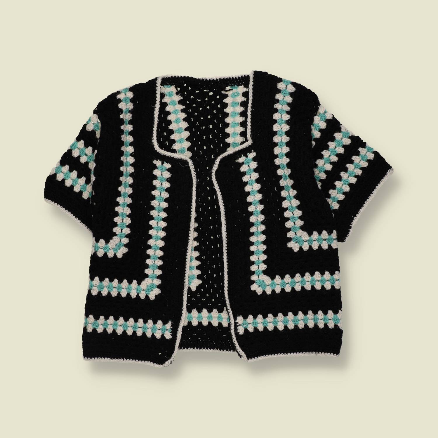 1970s | Handknit Crochet Cardigan | Black - 8