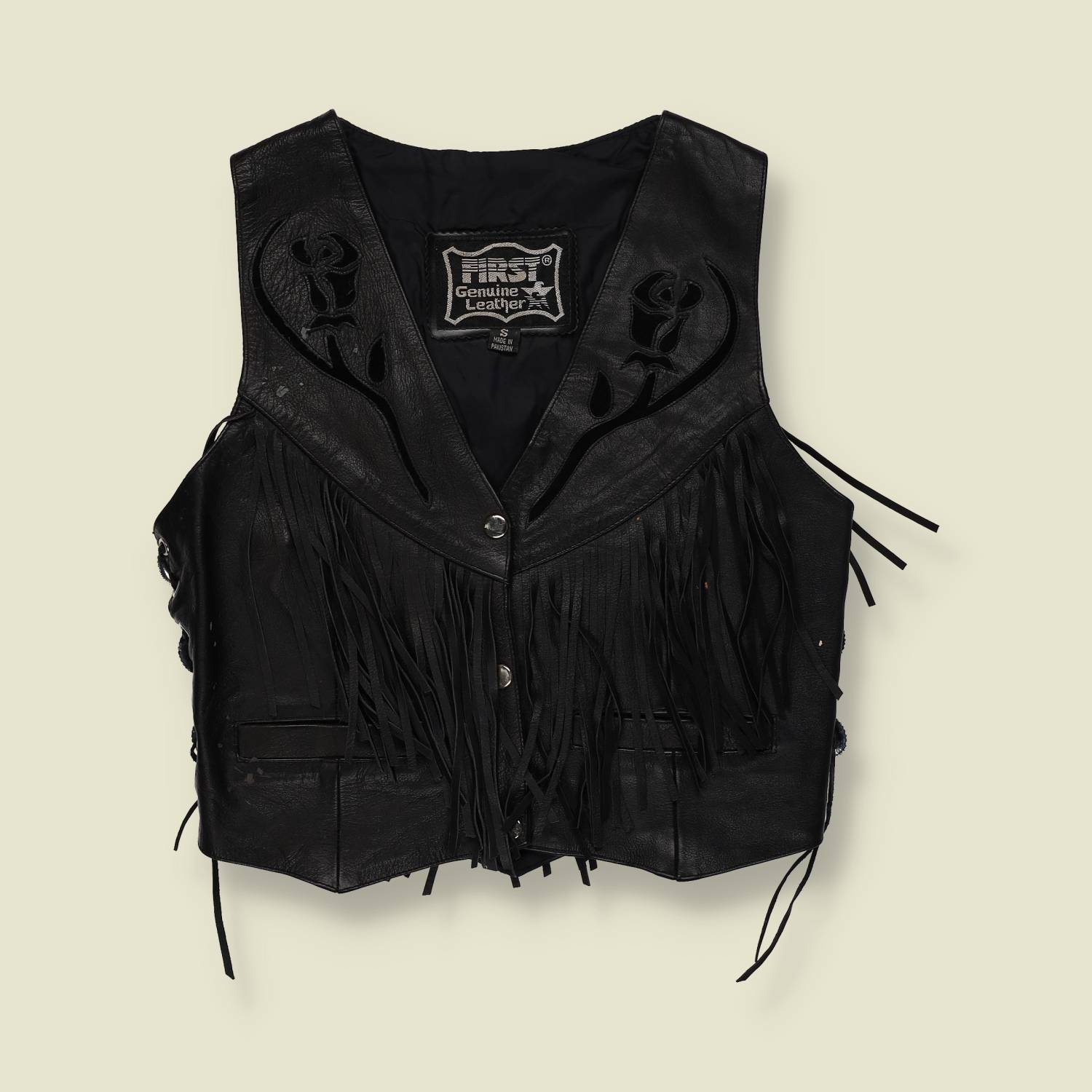 1980s | Genuine Leather | Western Waistcoat | Black - 8