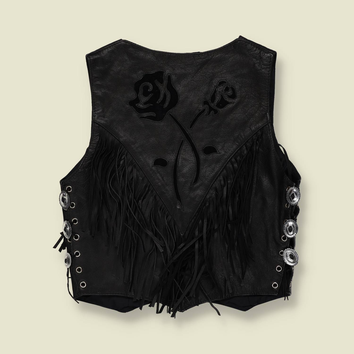 1980s | Genuine Leather | Western Waistcoat | Black - 8