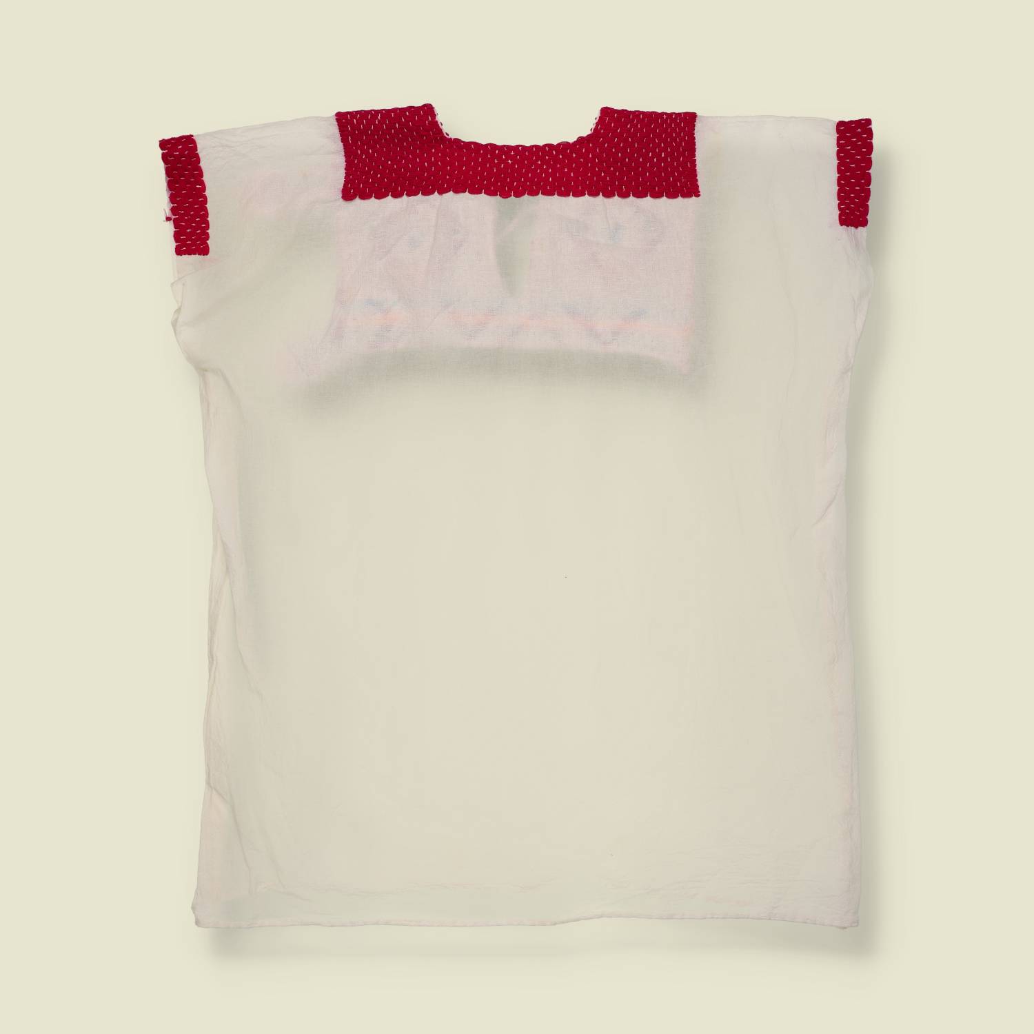 1970s | Hand Made Embroidered Folk Top | White Red Multi - One size