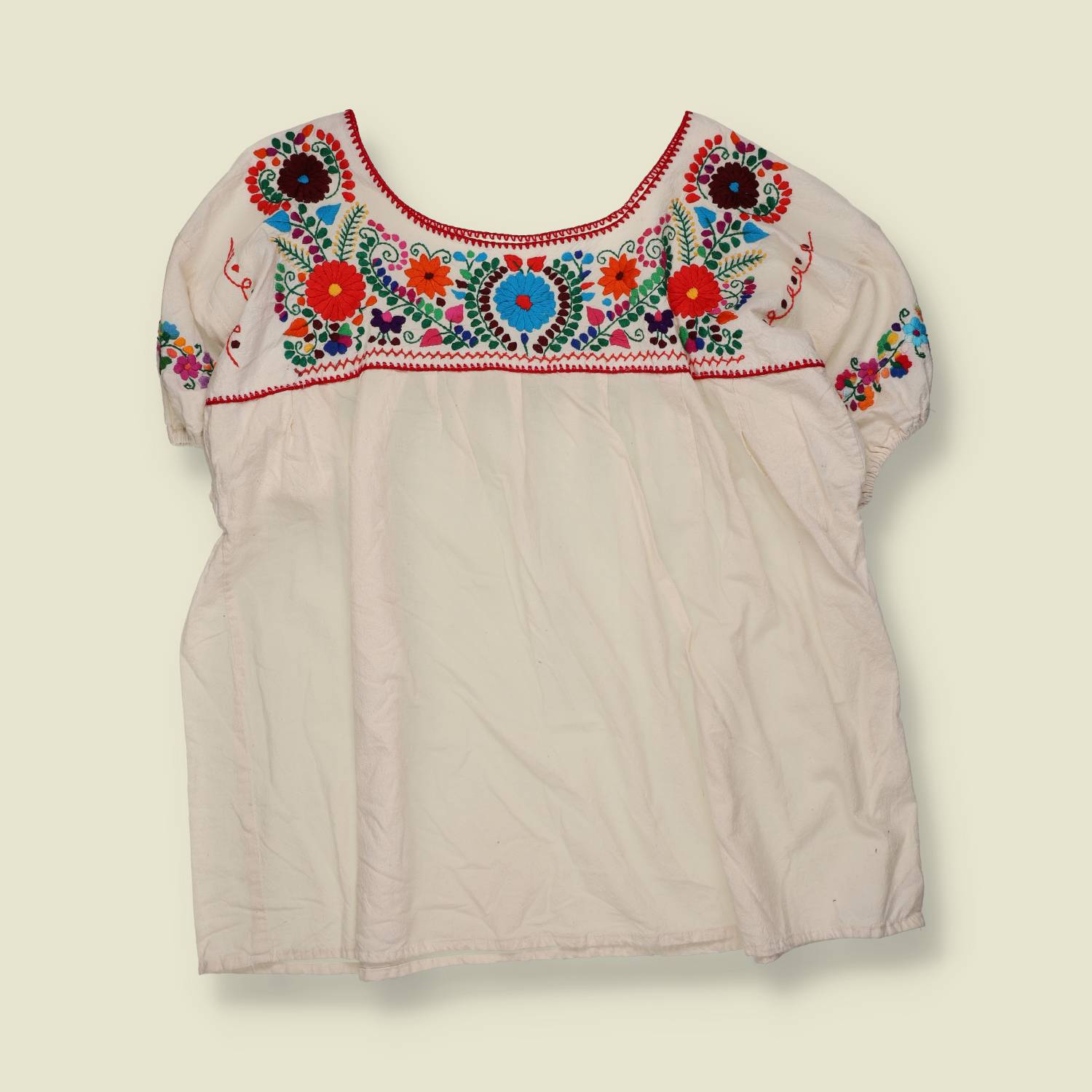 1970s | Hand Made Embroidered Folk Blouse | White Multi - One size
