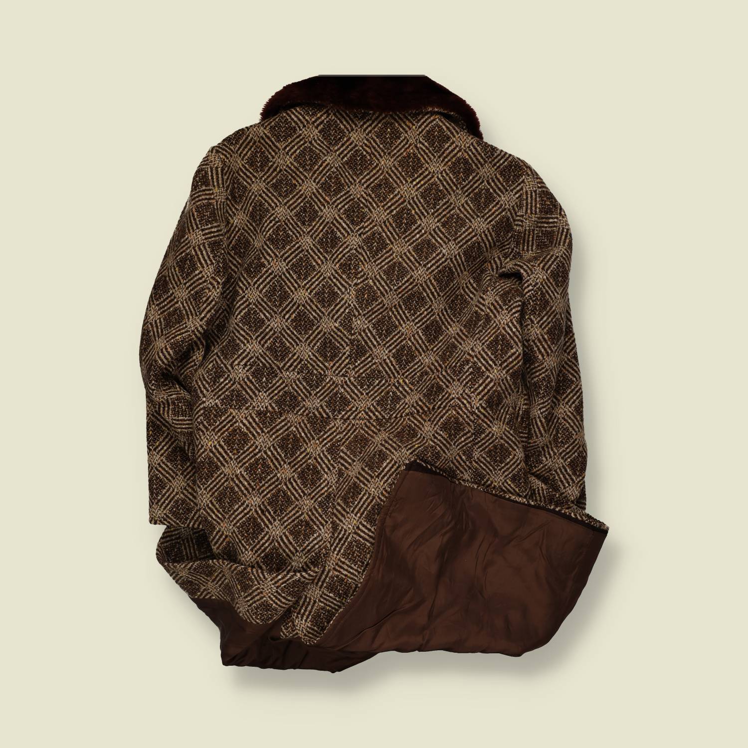 1970s | Faux Fur Collar Coat | Brown Check - 14