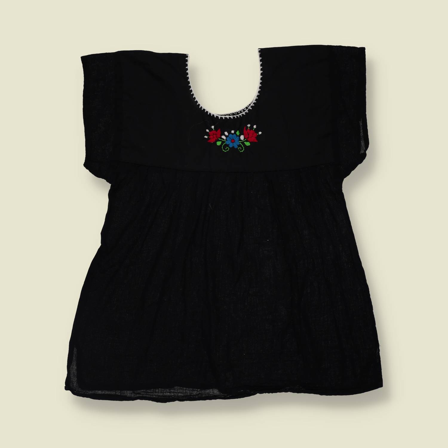 1970s | Hand Made Embroidered Folk Blouse | Black Multi - 10