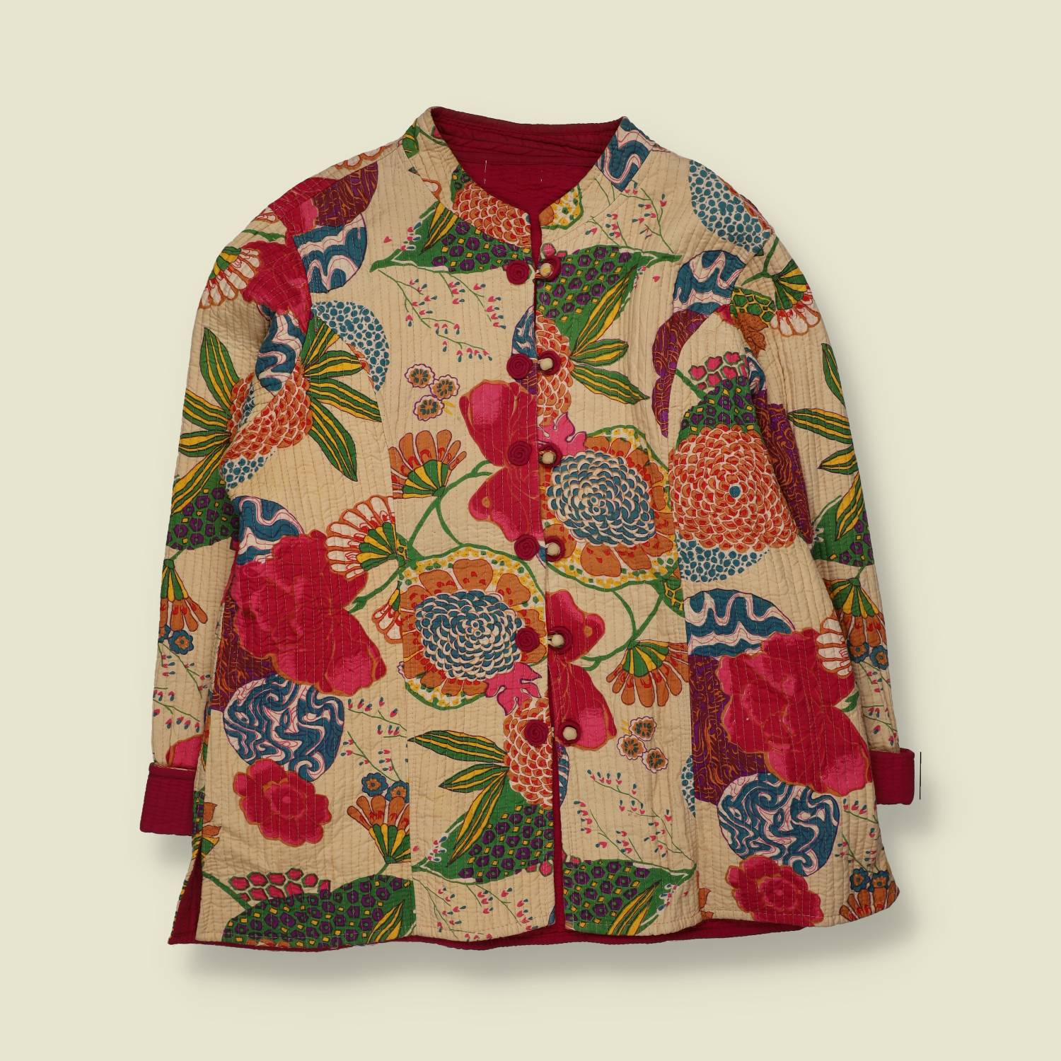 1980s | Quilted Jacket | Floral Print - 18