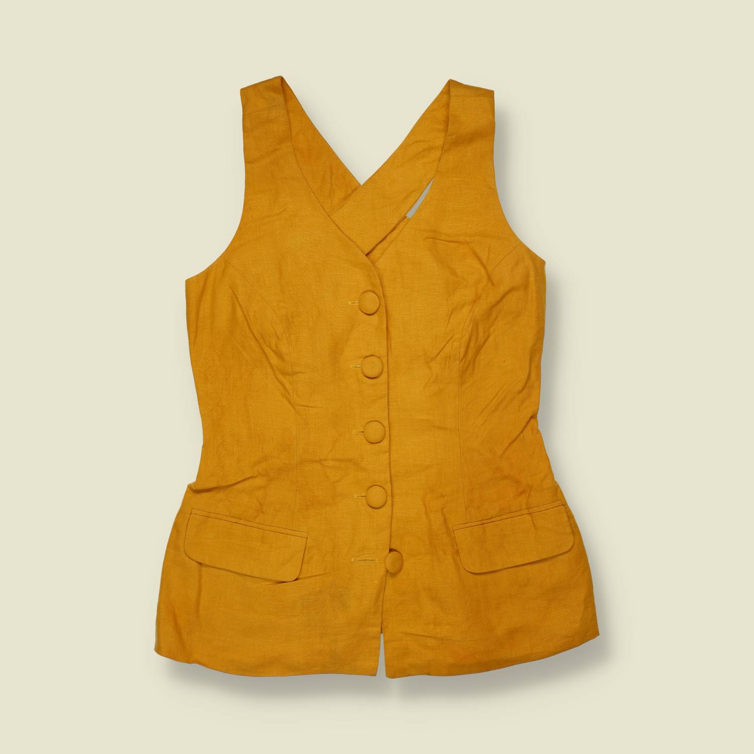 1980s | Linen Waistcoat | Mustard - 8