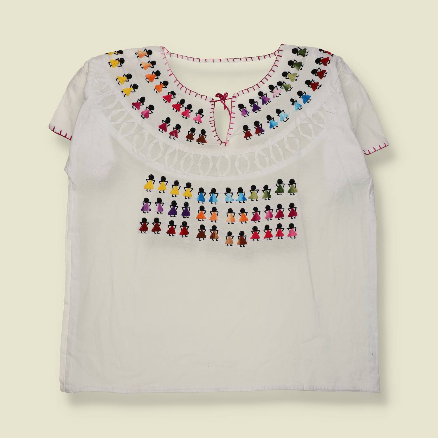 1970s | Hand Made Embroidered Folk Blouse | White Multi - One size