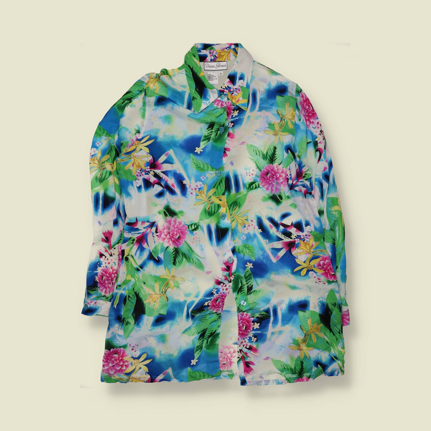 1990s | Dianne Gilman Silk Blouse | Tropical Floral Print - 16