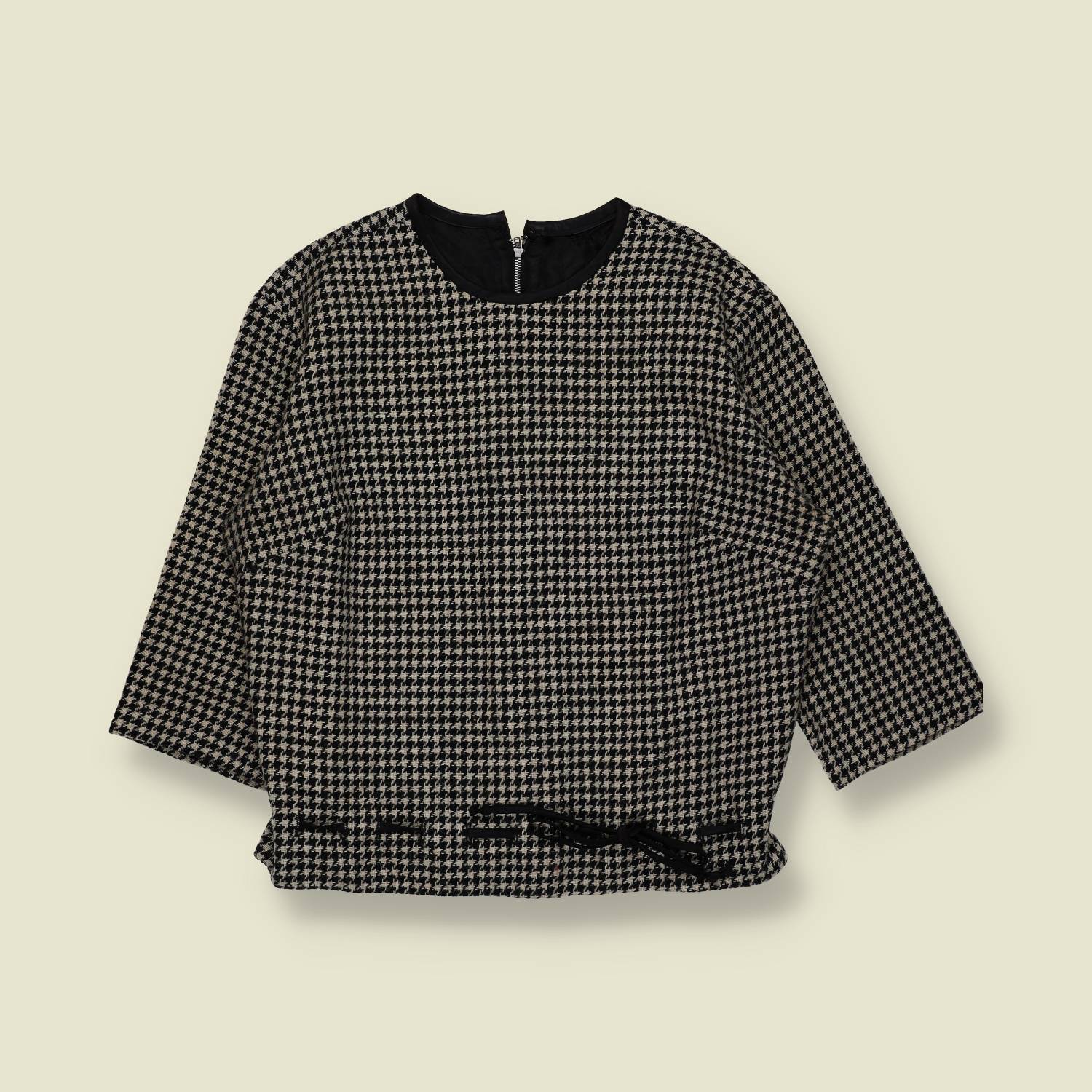 1960s | Houndstooth Wool Blend Top | Black And Cream - 12