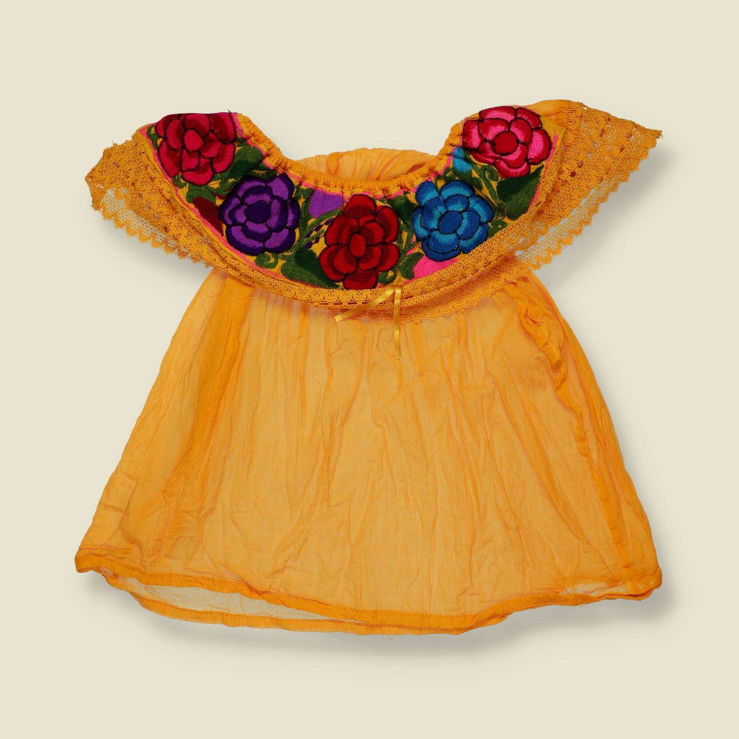 1970s | Embroidered Off-Shoulder Folk Blouse | Golden Yellow Multi - 8