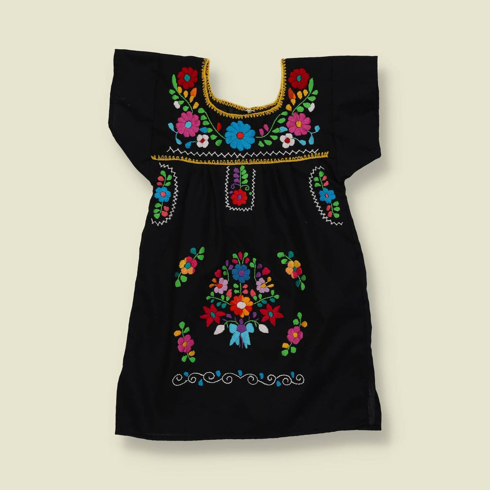 1970s | Child’s Embroidered Folk Dress | Black Multi - Child size