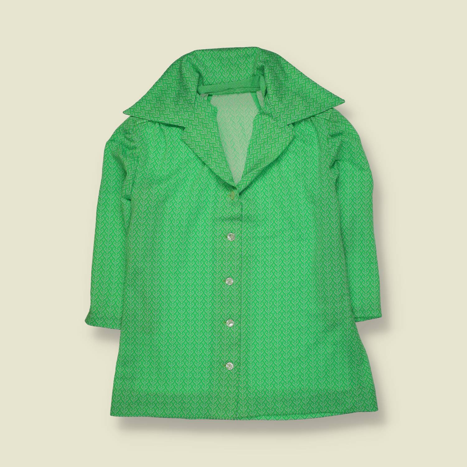 1970s | Pointed Collar Blouse | Bright Green - 12