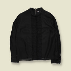 1970s | High Neck Lace Trim Top | Black - 14