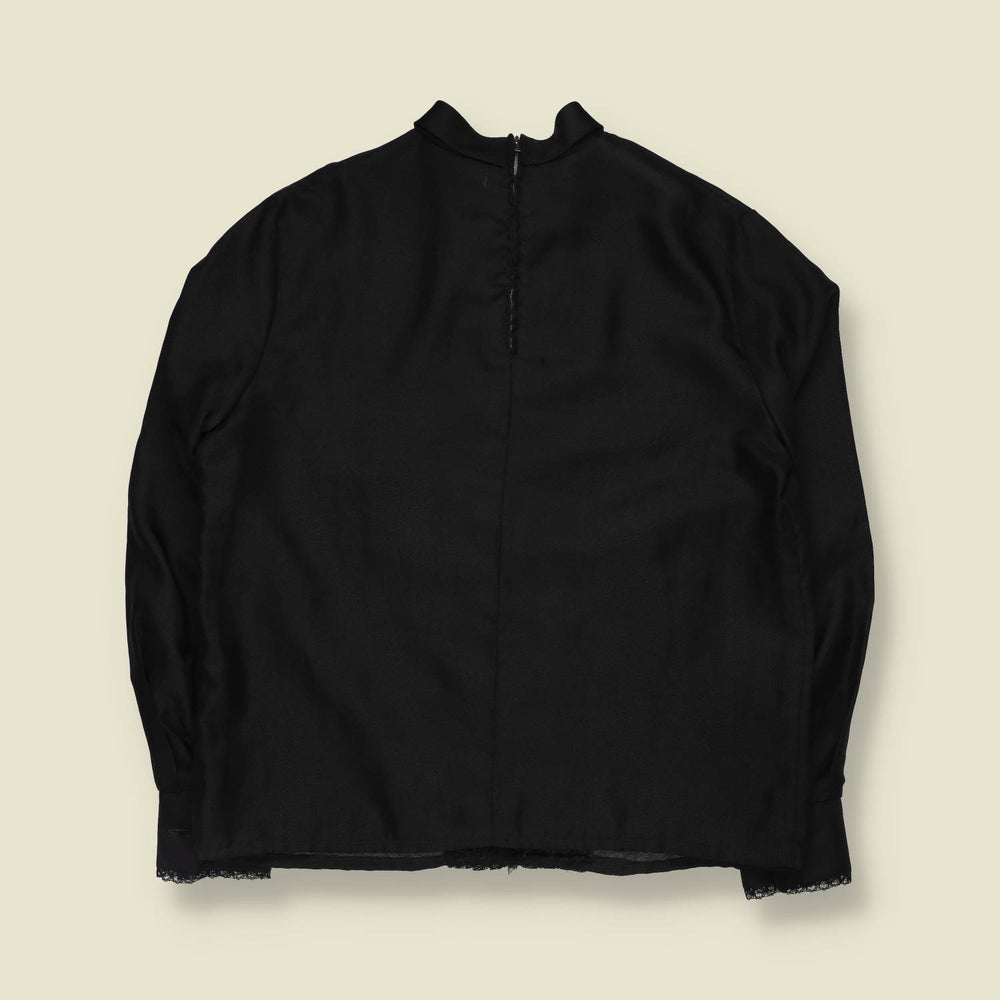 1970s | High Neck Lace Trim Top | Black - 14