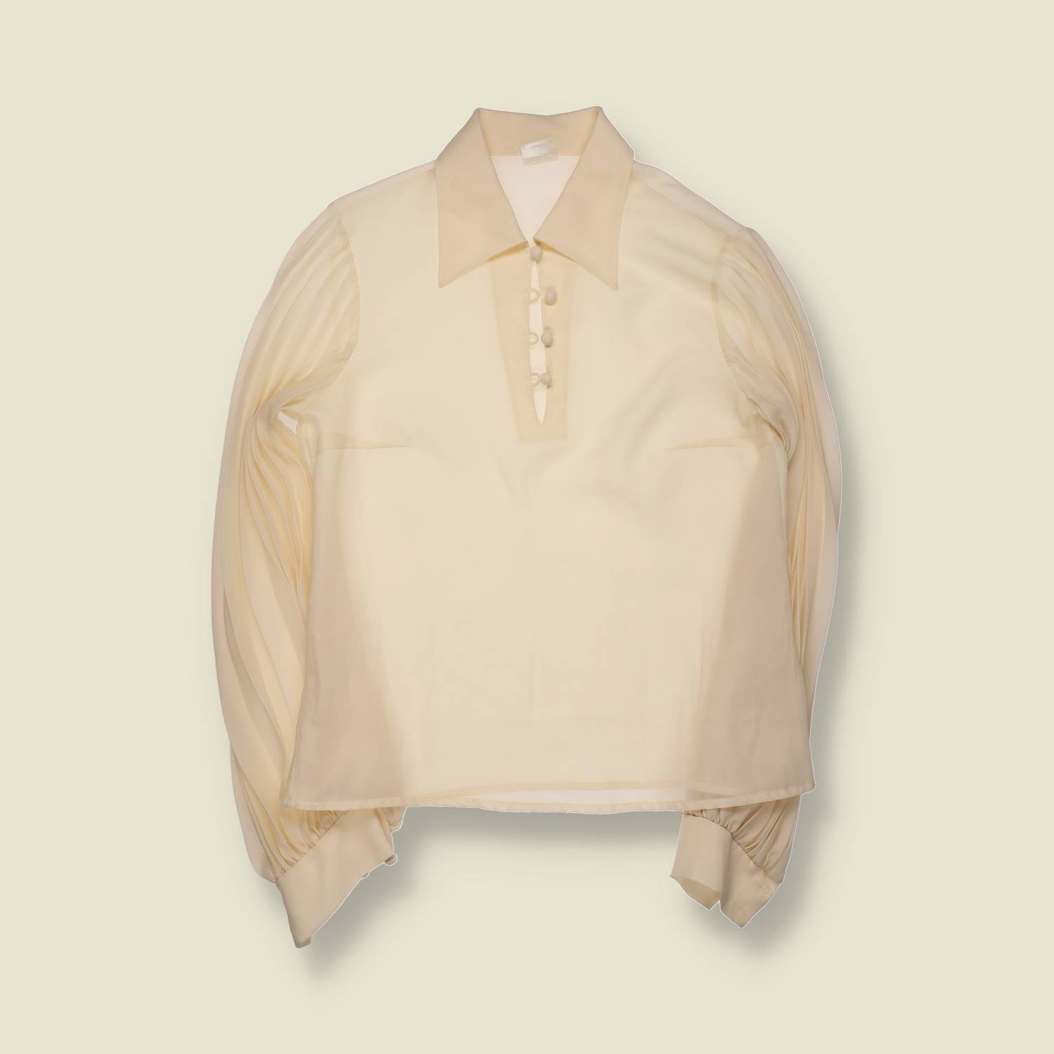 1970s | Sheer Collared Blouse | Soft Cream - 12