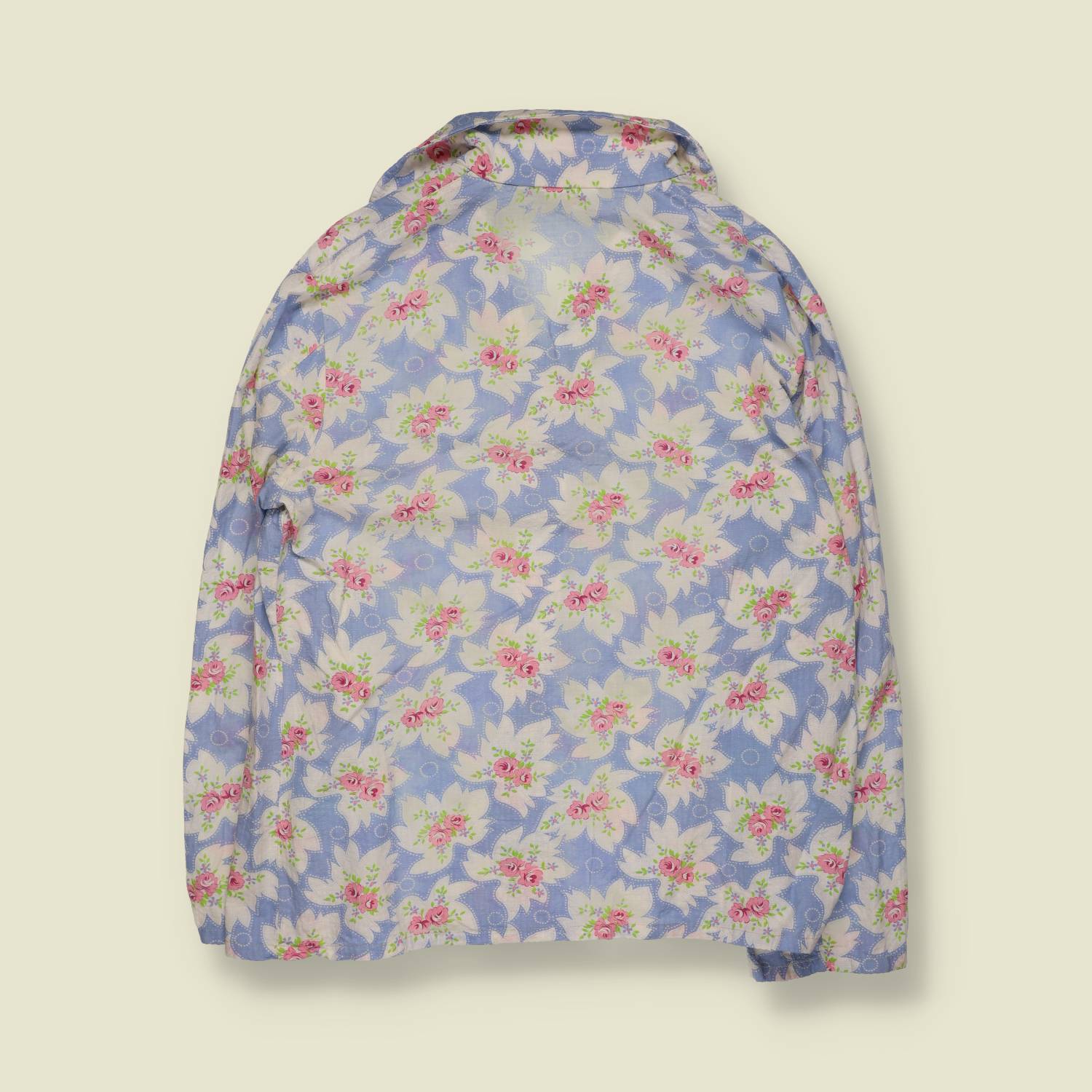 1960s | Floral Print Pyjama Top | Blue Pink White - 16