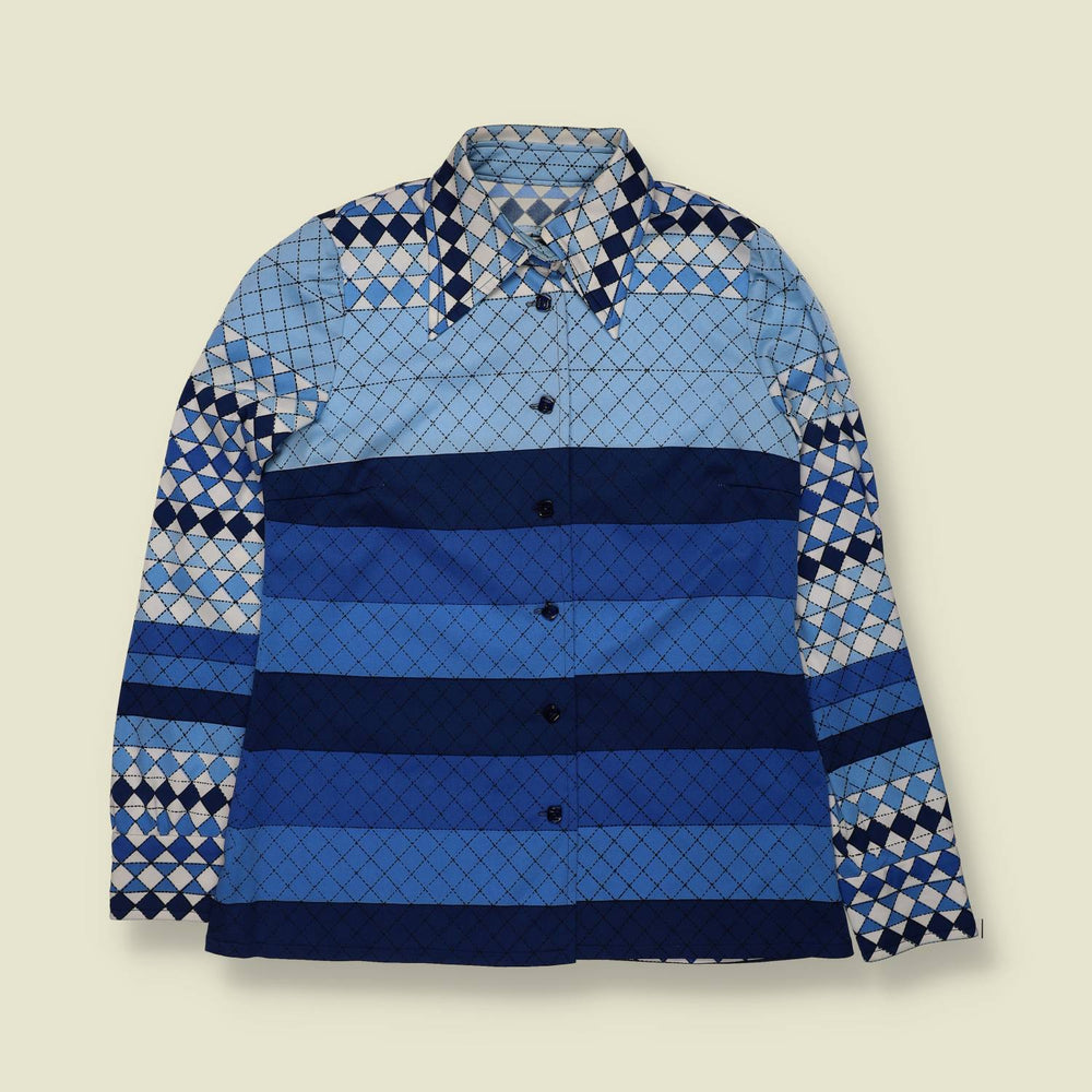 1970s | Geometric Print Blouse | Blue Multi - 8