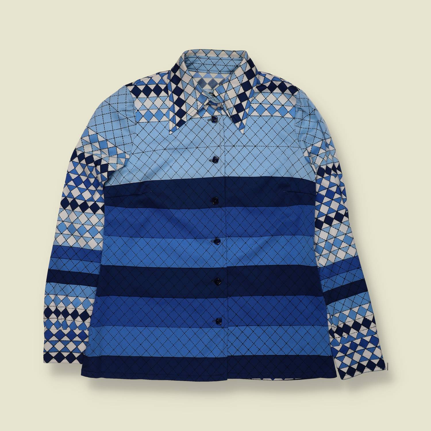 1970s | Geometric Print Blouse | Blue Multi - 8