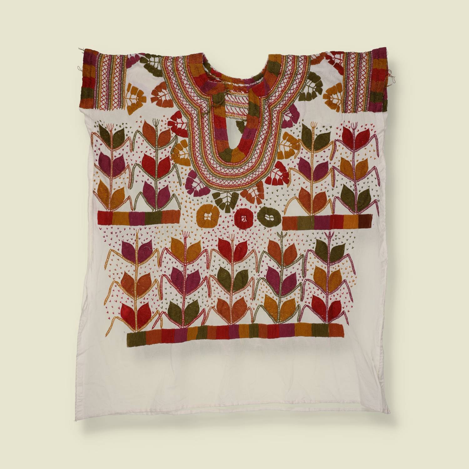 1970s | Hand Made Embroidered Huipil Top | White Multi - One size