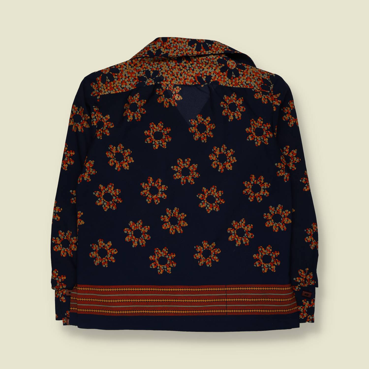 1970s | Floral Print Polyester Blouse | Navy And Rust - 14