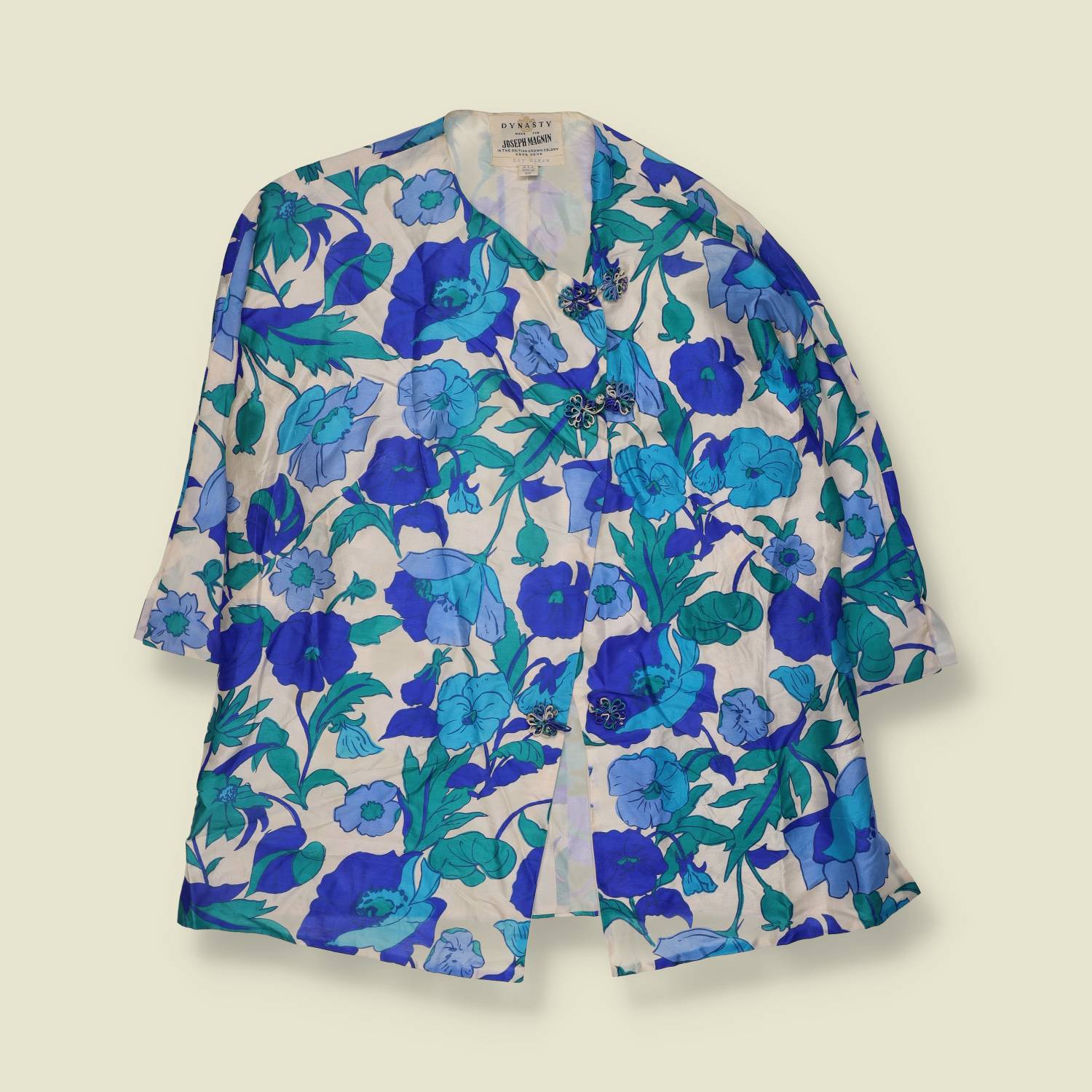 1960s | Dynasty | Silk Floral Blouse Jacket | Blue Multi - 14