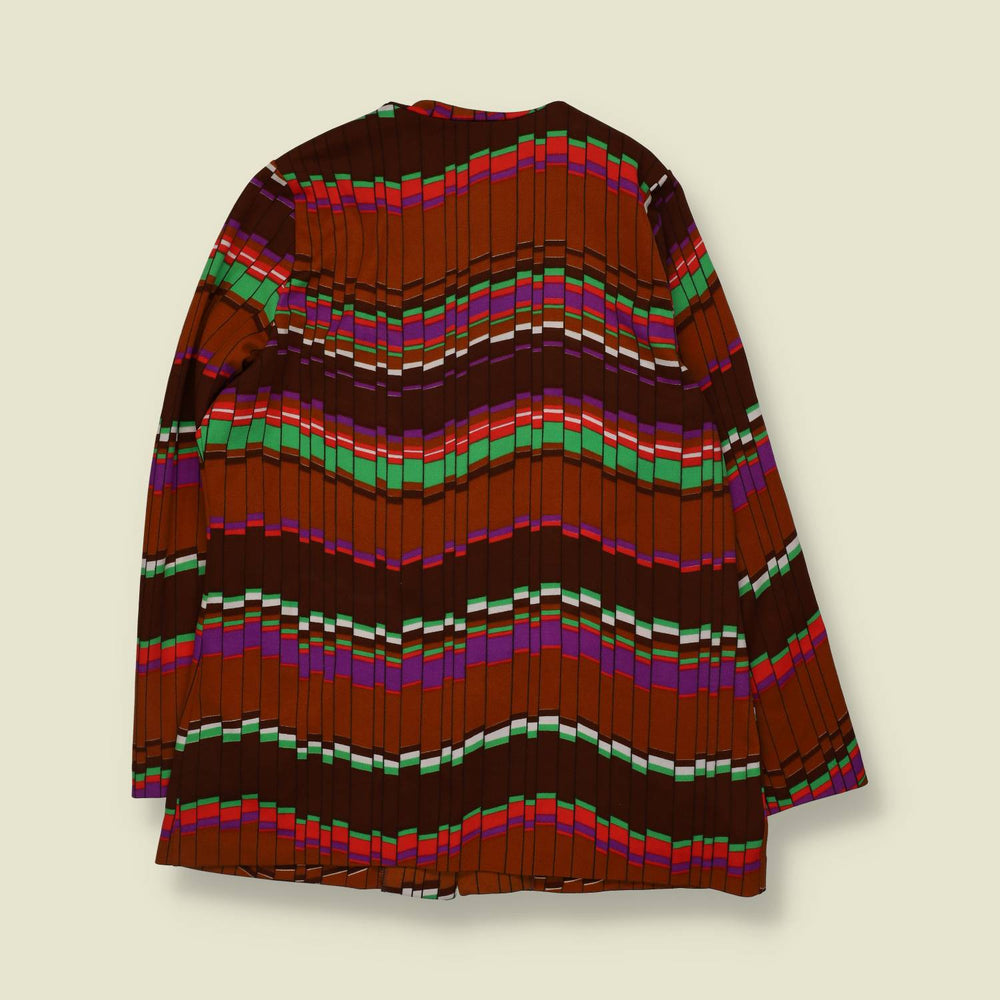 1970s | Striped Polyester Blouse Jacket | Rust Multi - 16