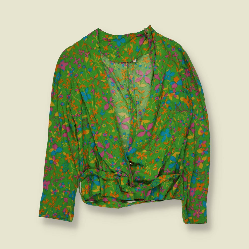 1960s | Floral Print Blouse Jacket | Green Multi - 6