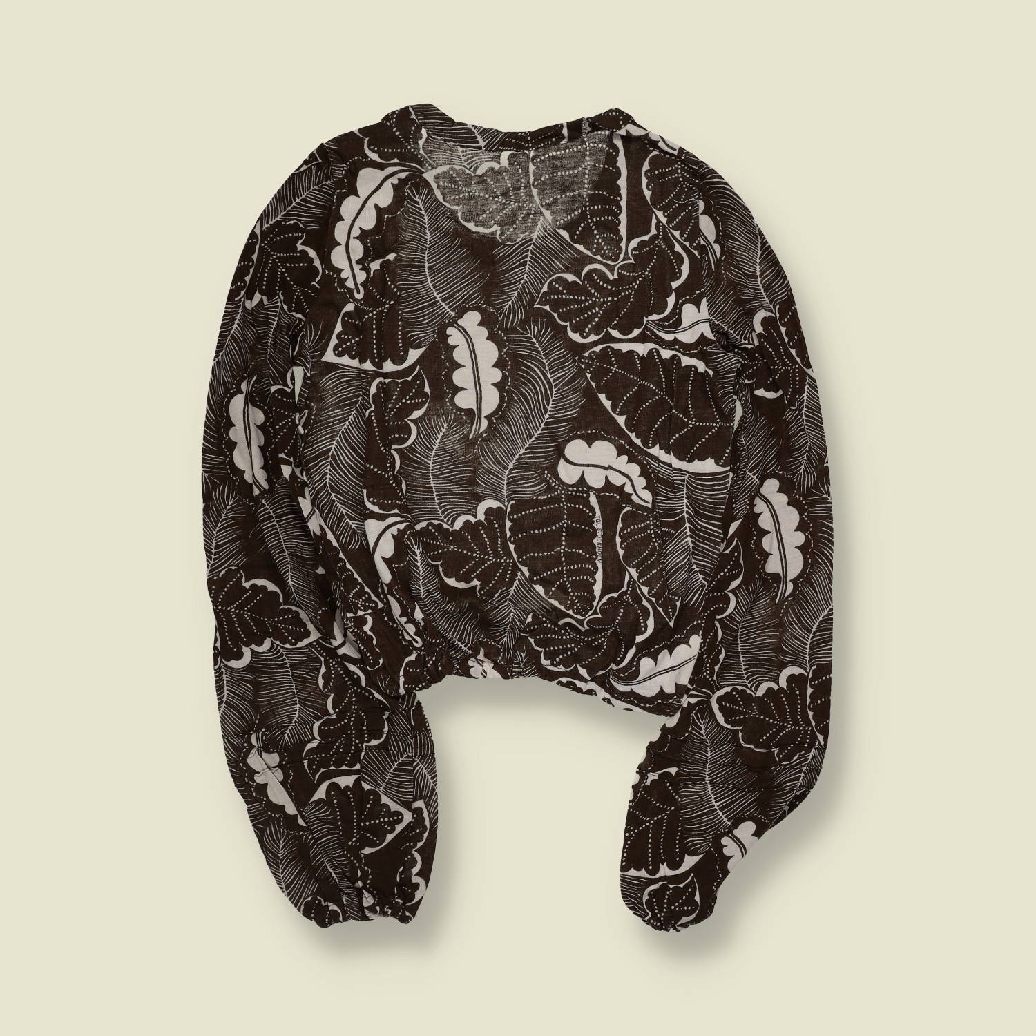 1970s | TGL | Deadstock Printed Blouse Top | Brown And White - 6