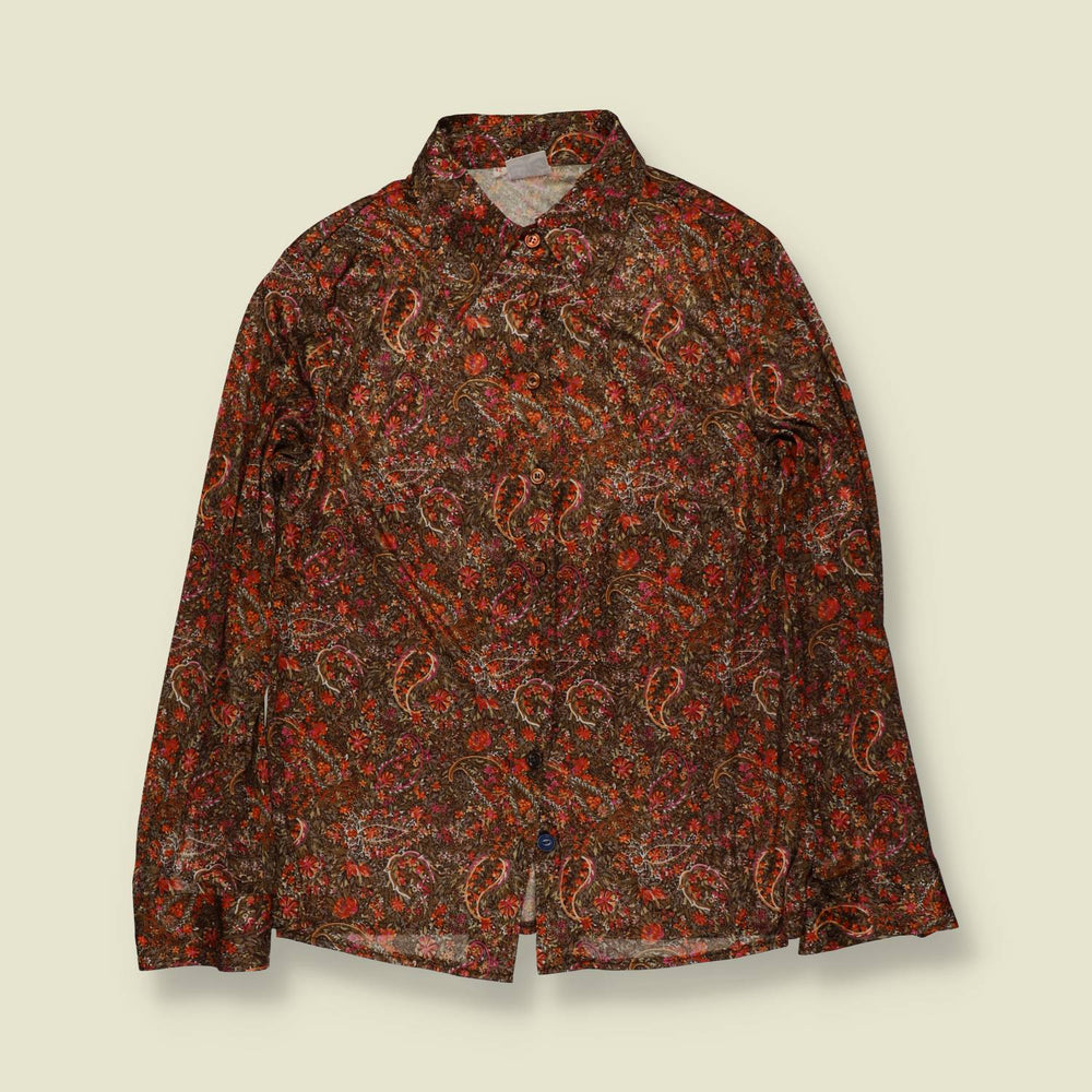 1970s | Paisley & Floral Print Blouse - Brown - 10