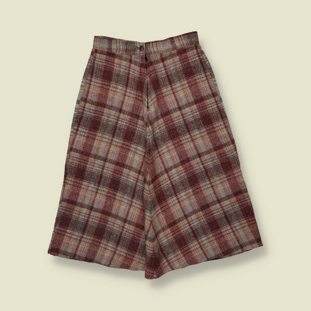 1970s | Check Wool Blend Skirt - Burgundy - w26
