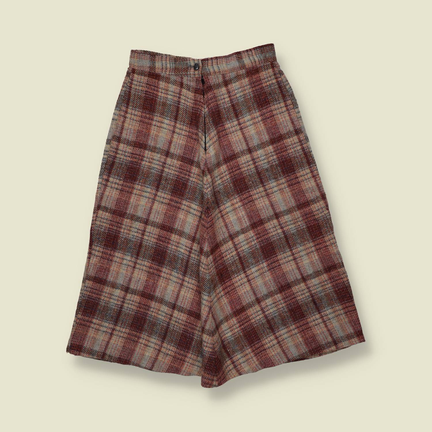 1970s | Check Wool Blend Skirt - Burgundy - w26