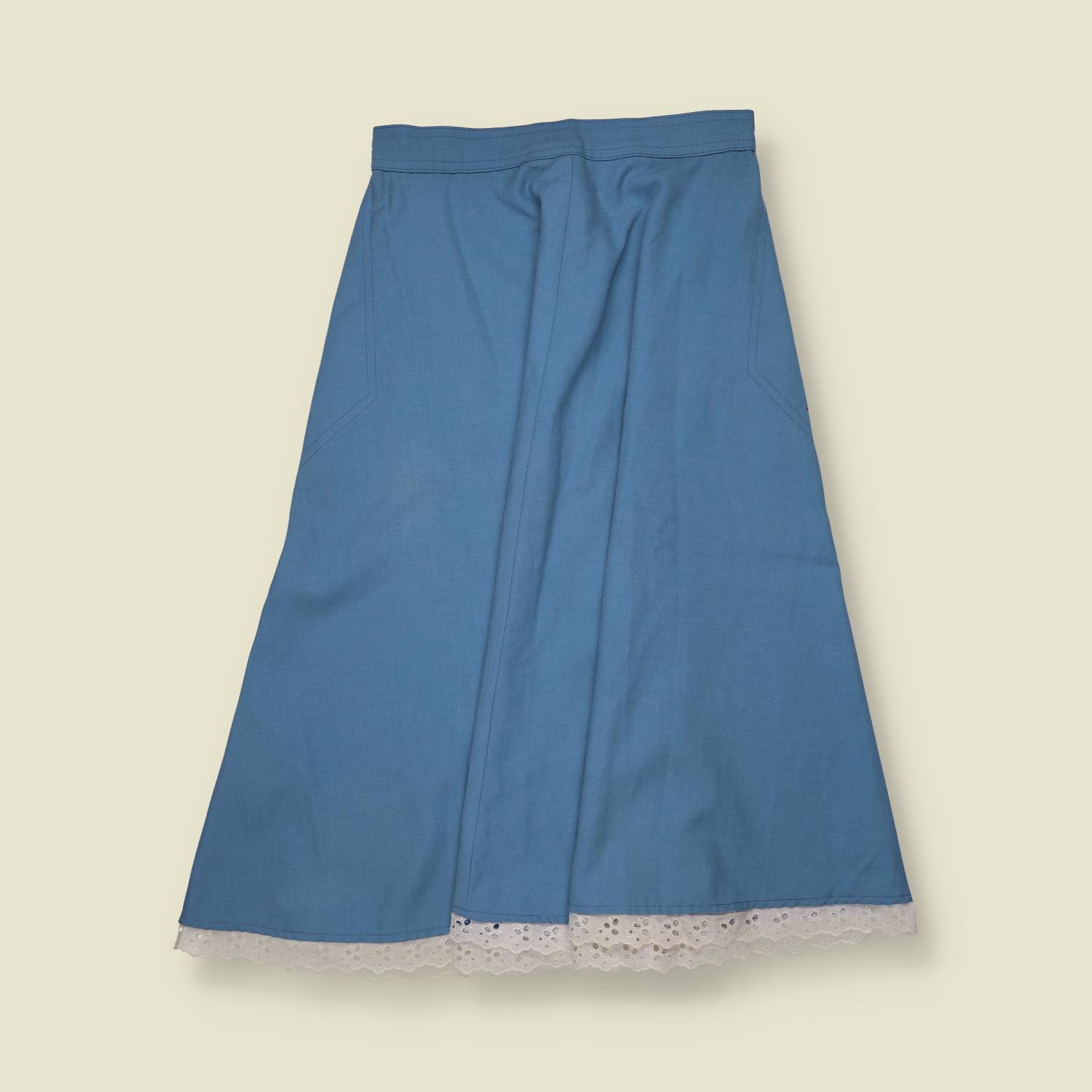1970s | Blue Folk Skirt - w26