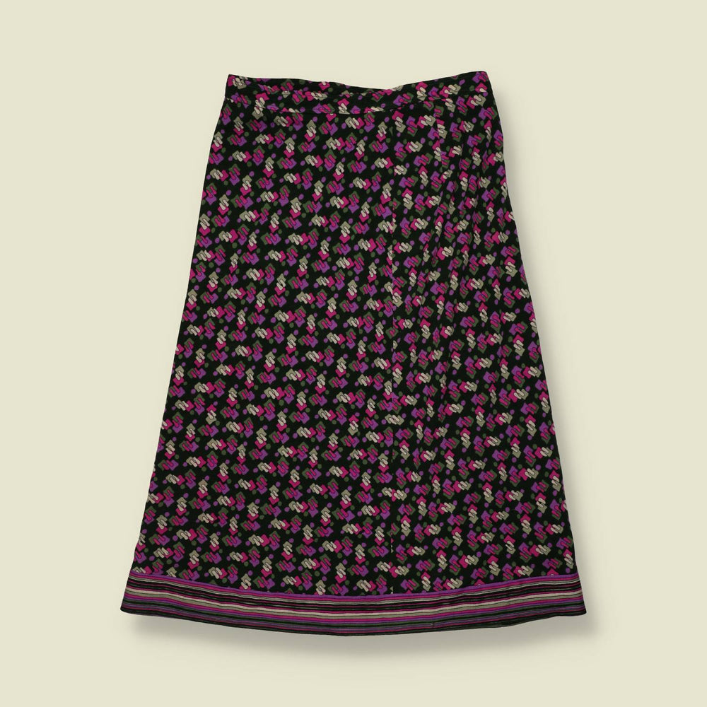 1970s | Geometric Print Wool Skirt - Black - w26