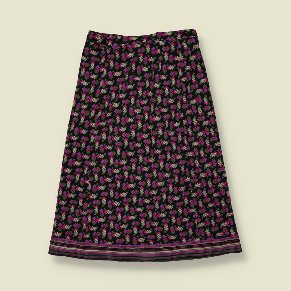1970s | Geometric Print Wool Skirt - Black - w26