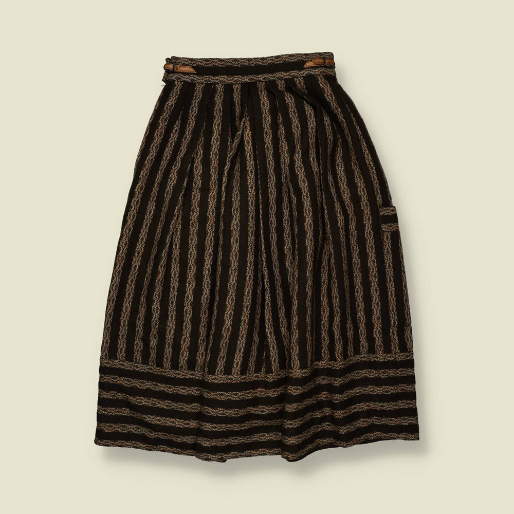 1970s | Woven Stripe Prairie Skirt - Brown - w26