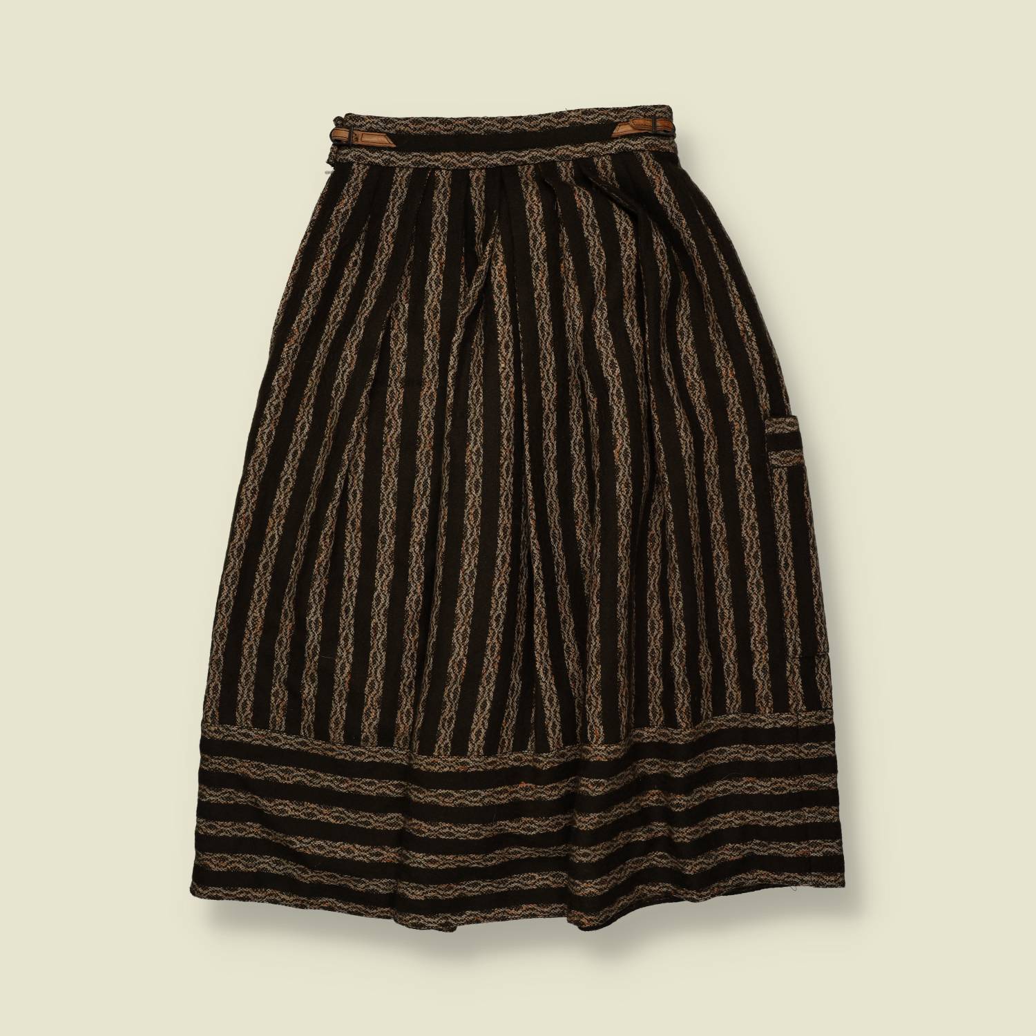 1970s | Woven Stripe Prairie Skirt - Brown - w26
