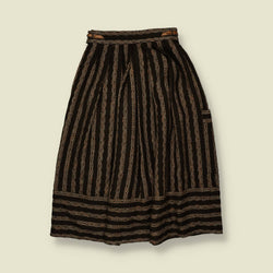 1970s | Woven Stripe Prairie Skirt - Brown - w26