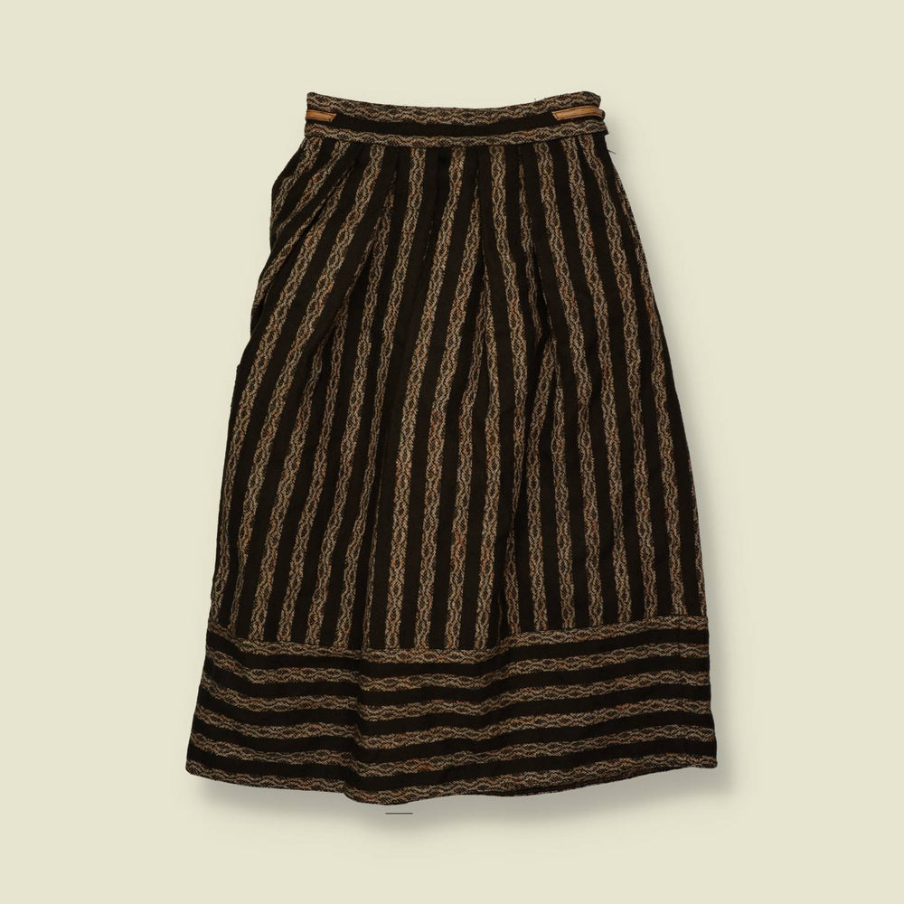 1970s | Woven Stripe Prairie Skirt - Brown - w26