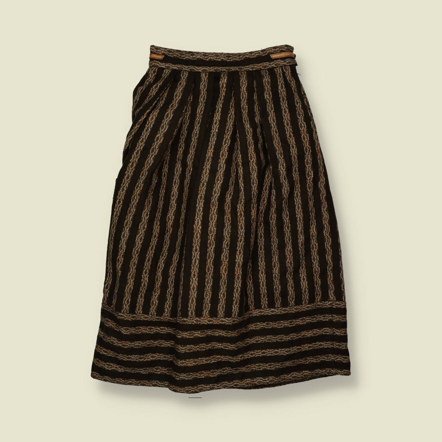 1970s | Woven Stripe Prairie Skirt - Brown - w26
