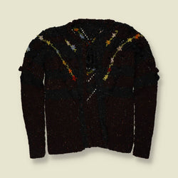 1970s | Floral Hand Knitted Folk Cardigan - Black - 10
