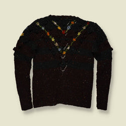1970s | Floral Hand Knitted Folk Cardigan - Black - 10