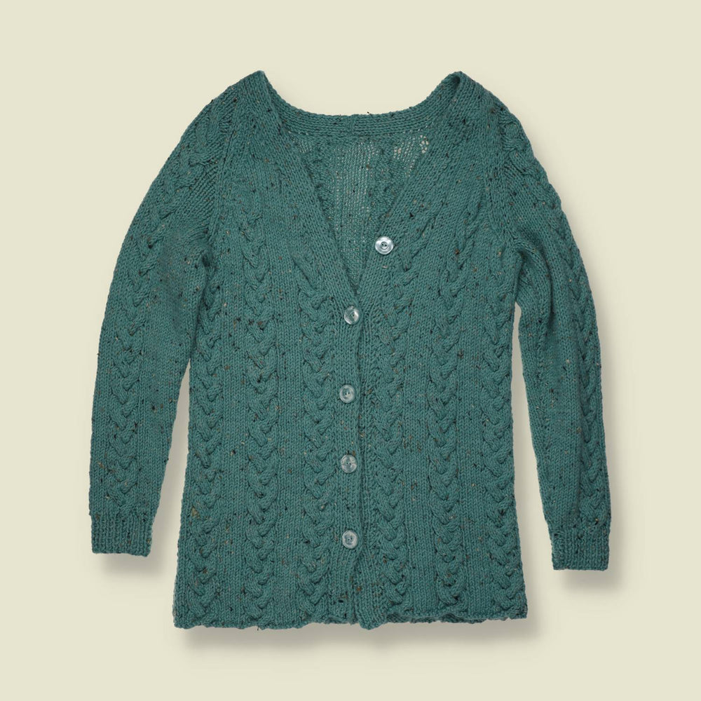 1970s | Cable Knit Cardigan - Teal - 8