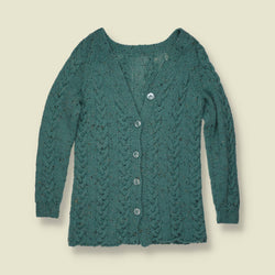 1970s | Cable Knit Cardigan - Teal - 8