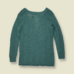 1970s | Cable Knit Cardigan - Teal - 8