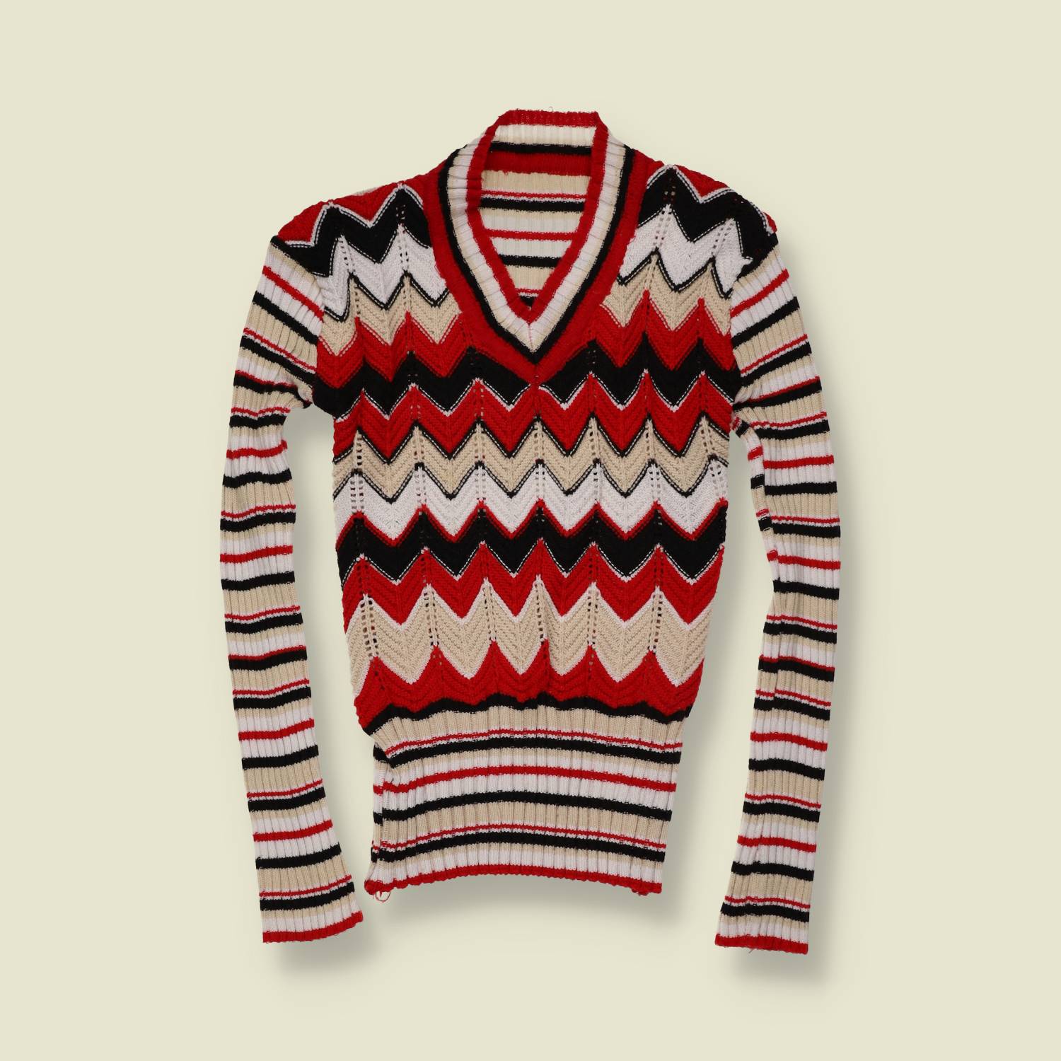 1970s | Zigzag Knit Jumper - Red - 0